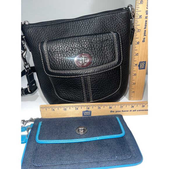 Coach 2-Piece Set – Black Pebbled Leather Crossbody + Blue Canvas Wristlet - Picture 3 of 10